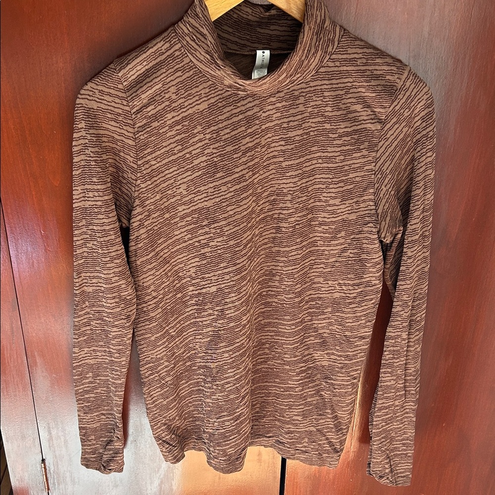 Athleta Brown Striped Turtleneck Top